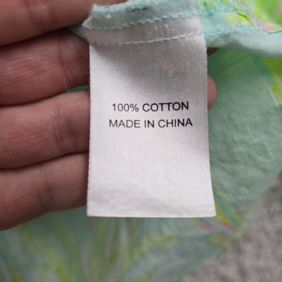 Lilly Pulitzer Shirt Women 10 Green Button Up Long Sleeve Palm Tree Tropical - Picture 6 of 12